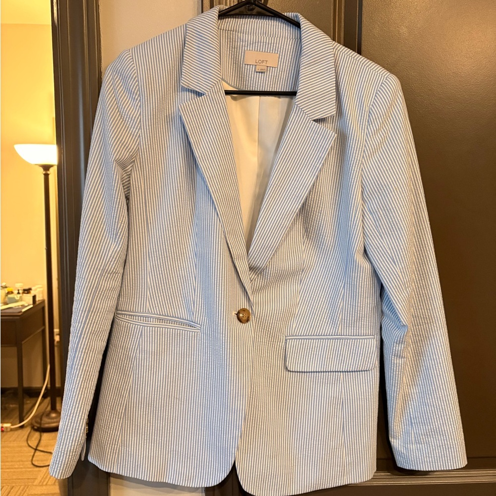 LOFT Women's Light Blue Pinstripe Blazer